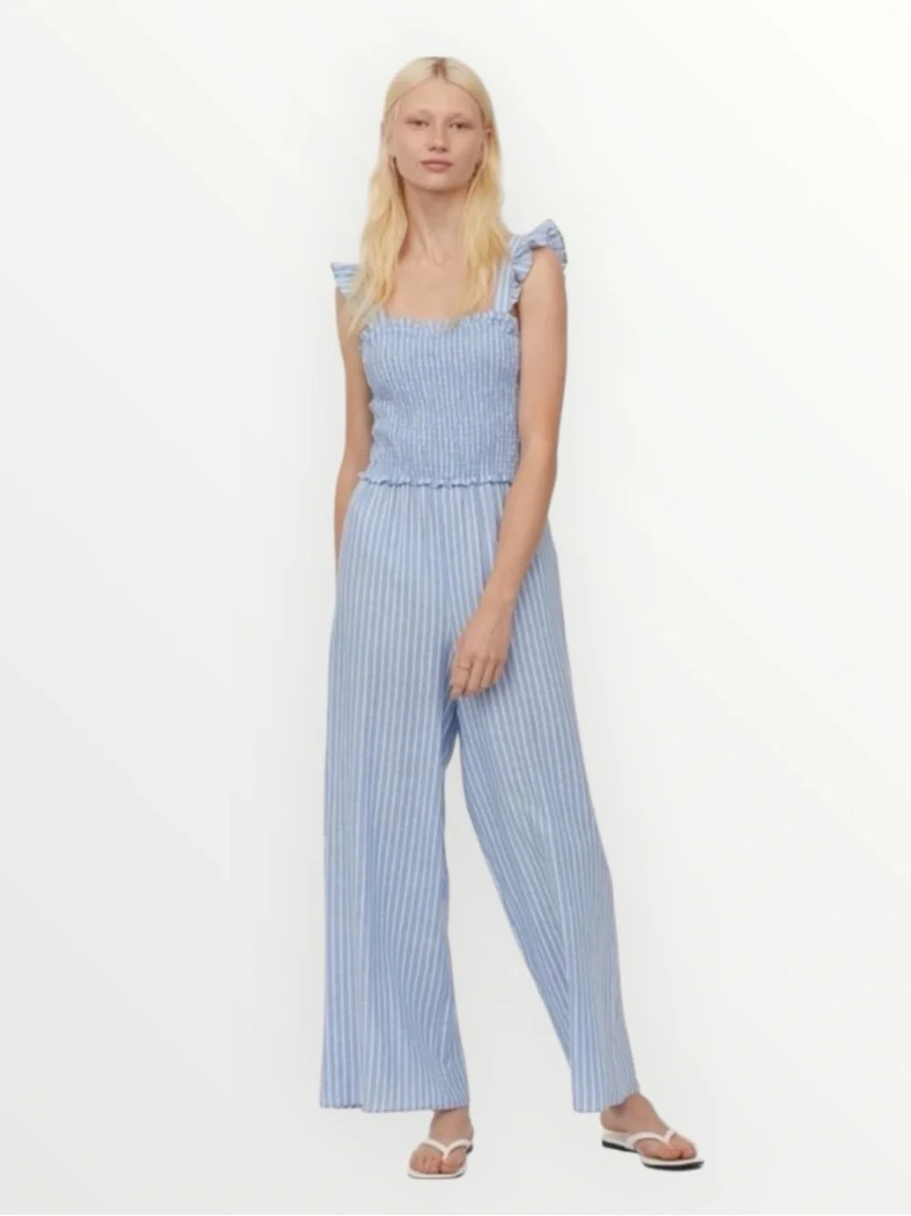 NWT H&M Conscious Linen Smocked Jumpsuit Size S